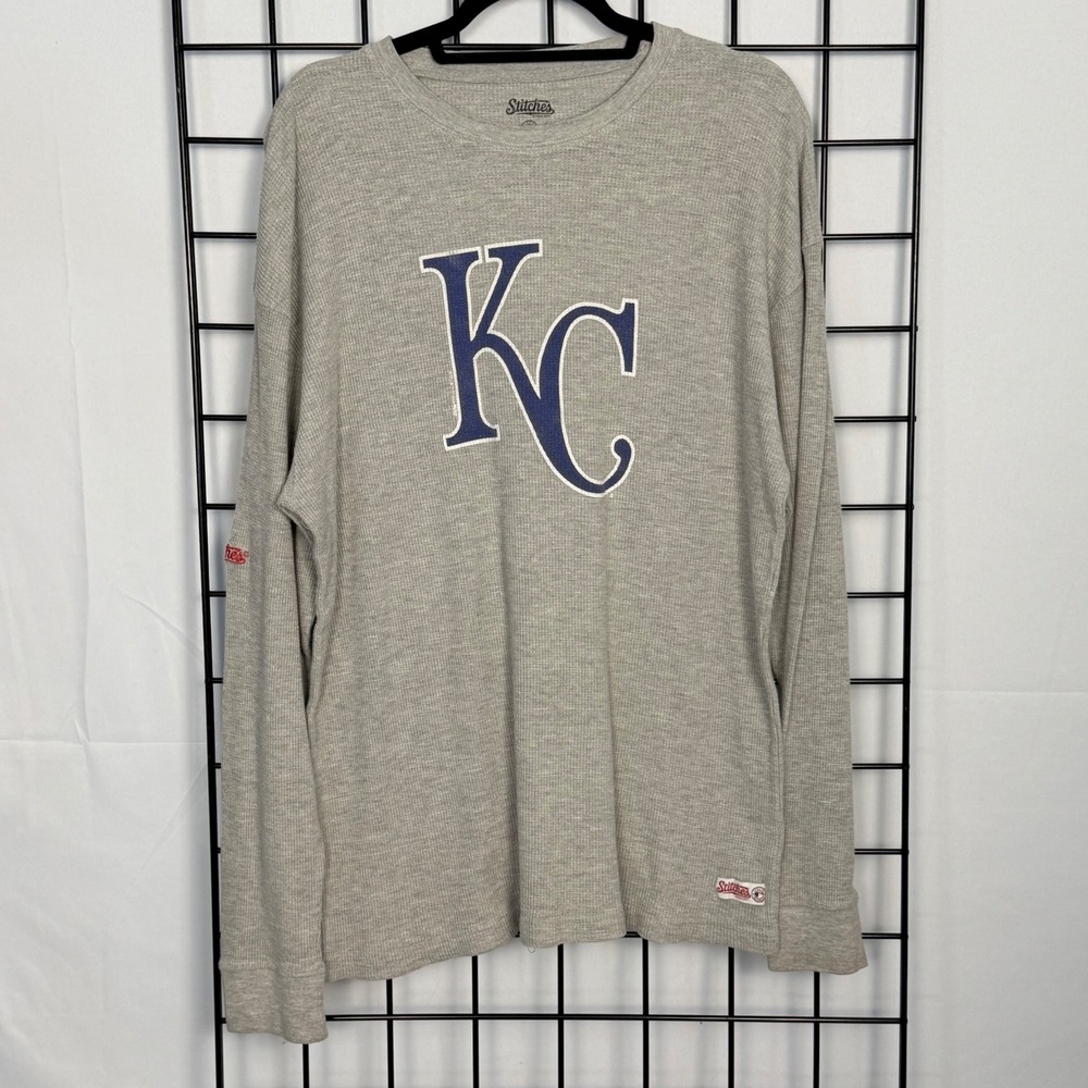 Stitches Kansas City Royals MLB Mens XL Gray Waffle Knit Pullover Thermal‎ Shirt
